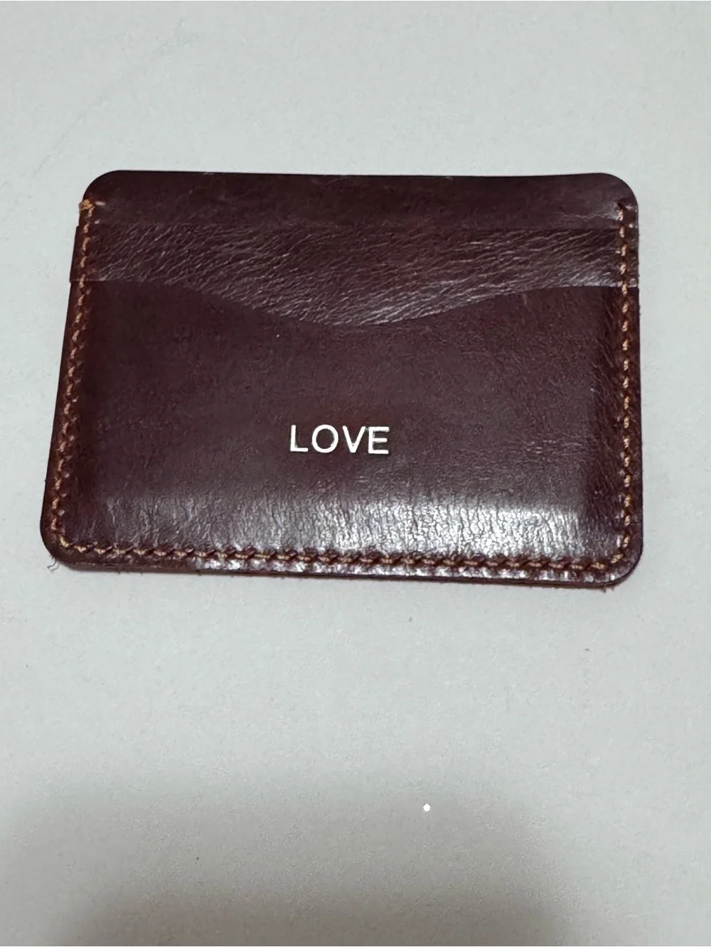 Genuine Brown Leather Card Holder — Slim Stitched Design - New